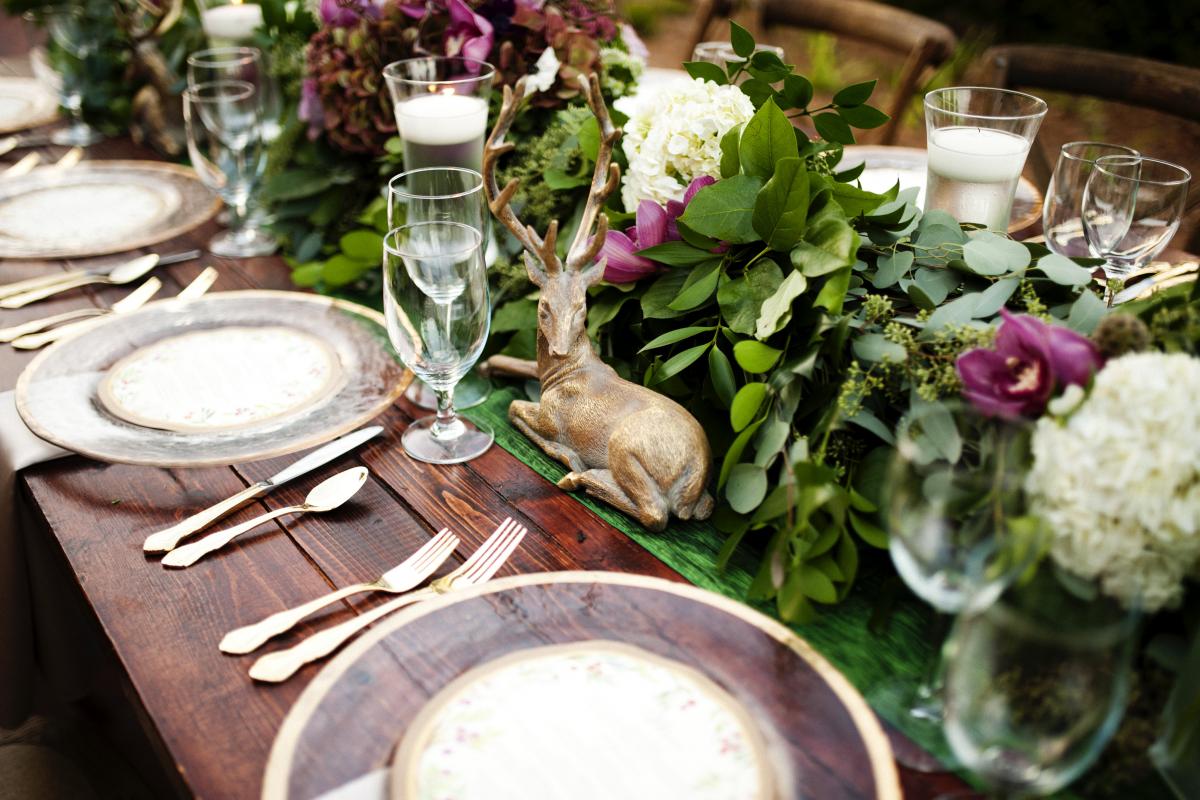 Table Settings and Small Deer Statue Decoration